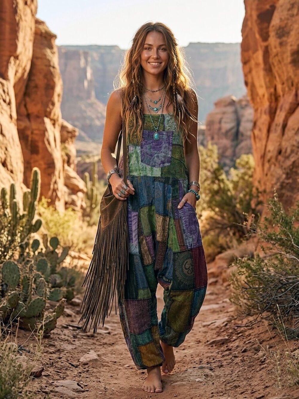 Boho Genuine Patchwork Harem Jumpsuit One Size Cute & Comfy!